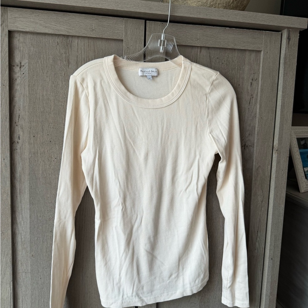 Michael Stars Cream Long Sleeve Crewneck Tee
